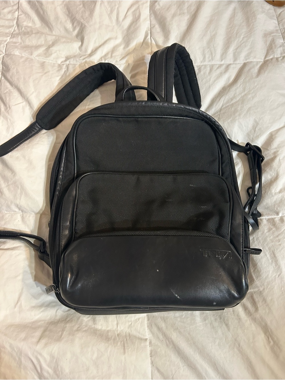 Tumi Black Mini Backpack with Leather Trim